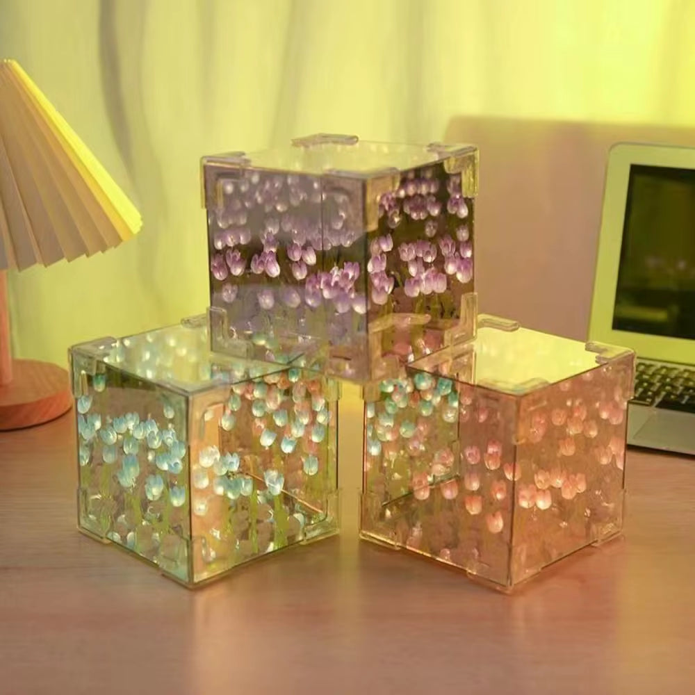 New Acrylic Tulip Night Light Handmade Creative 21 Flowers Mirror DIY Magic Cube Tulips Flower Table Lamp Birthday Gifts