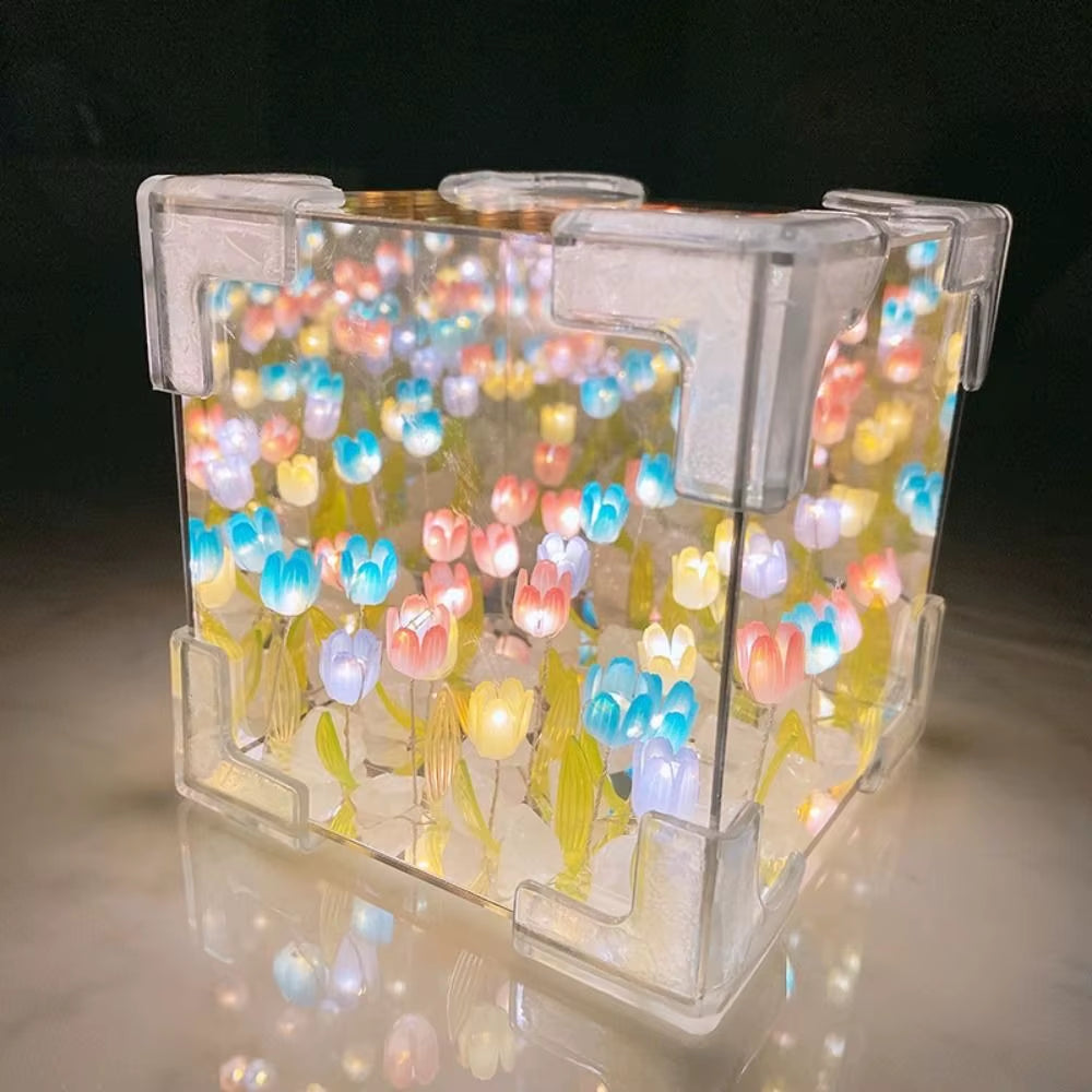 New Acrylic Tulip Night Light Handmade Creative 21 Flowers Mirror DIY Magic Cube Tulips Flower Table Lamp Birthday Gifts