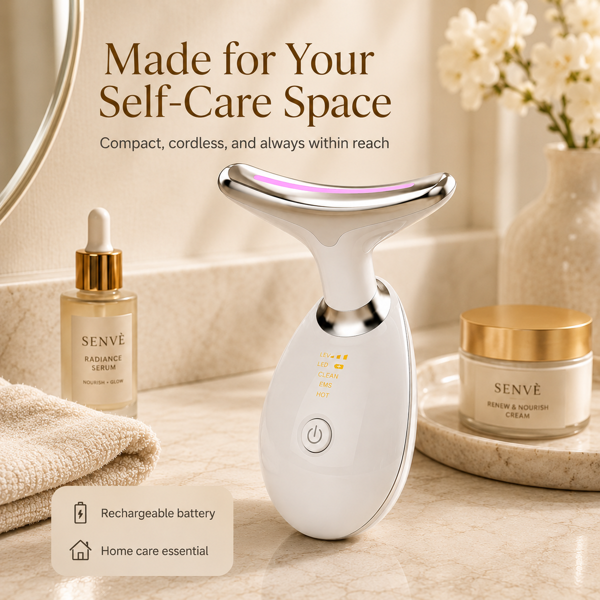 SENVÈ Neck & Facial Massager 7-color LED light strip in use
