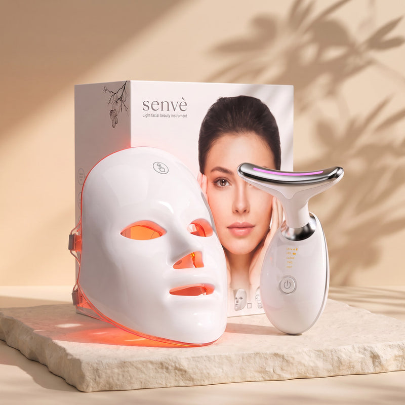 SENVÈ Complete Ritual Bundle — LED face mask and neck & facial massager with retail box