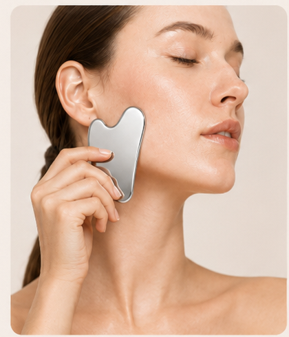 Using the Senvè Gua Sha along the cheek, step 2 Sculpt