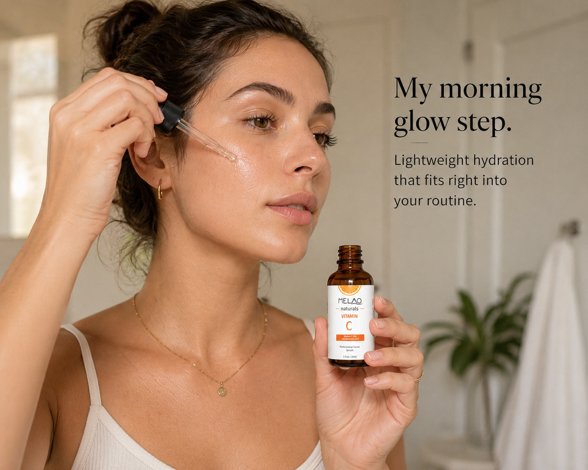 Applying Senvè Vitamin C Serum during a morning routine