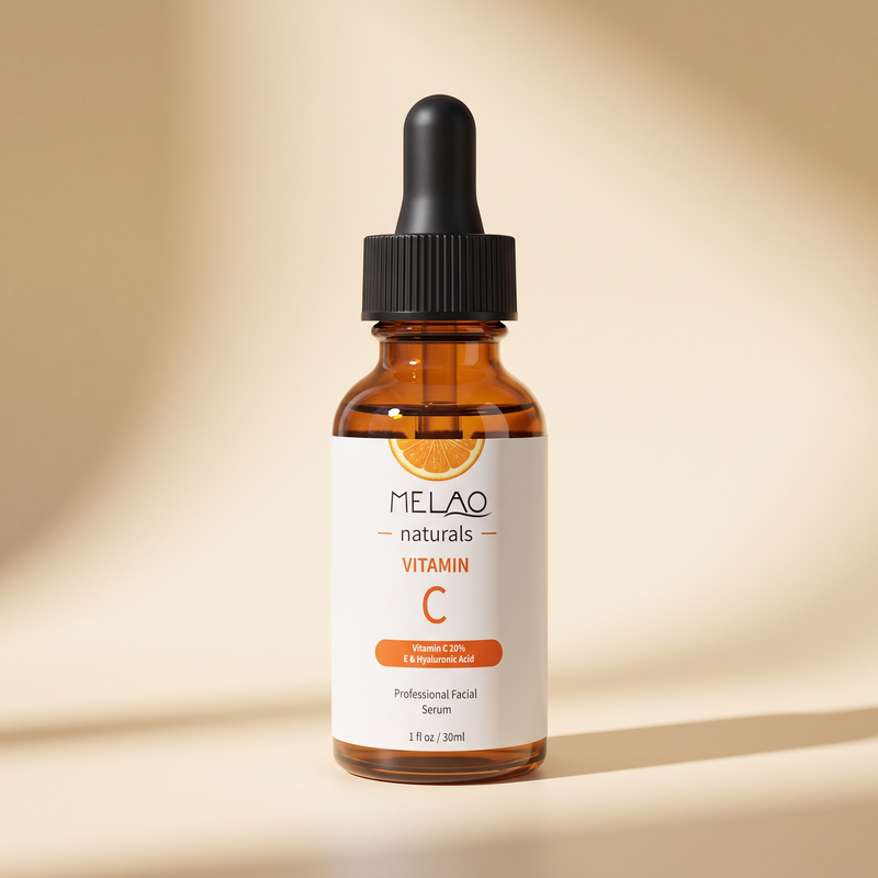 MELAO Naturals Vitamin C Brightening Serum, 30ml amber dropper bottle, front view